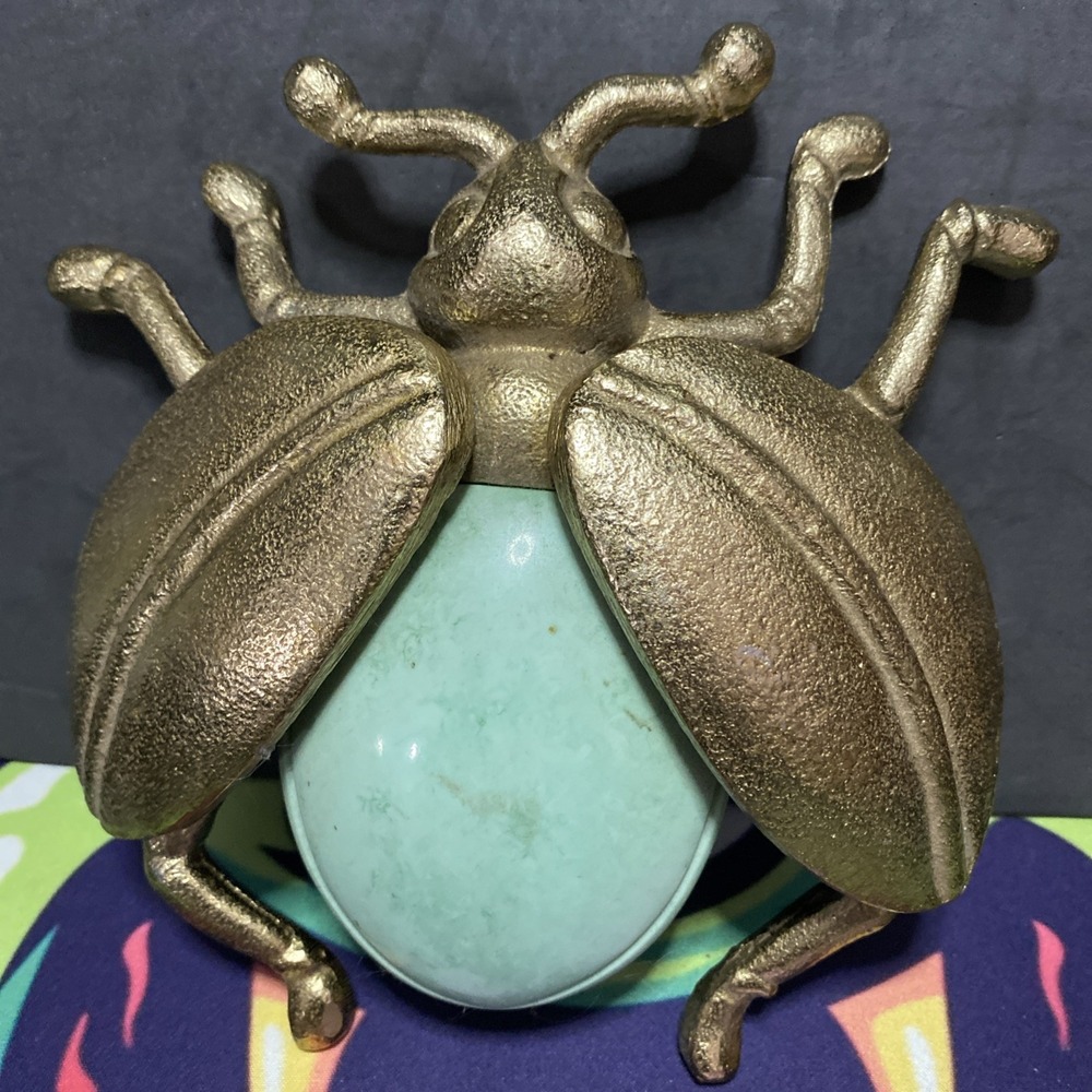 Vintage‑Style Mechanical Scarab Beetle Box — Gold Textured Metal  7" D3